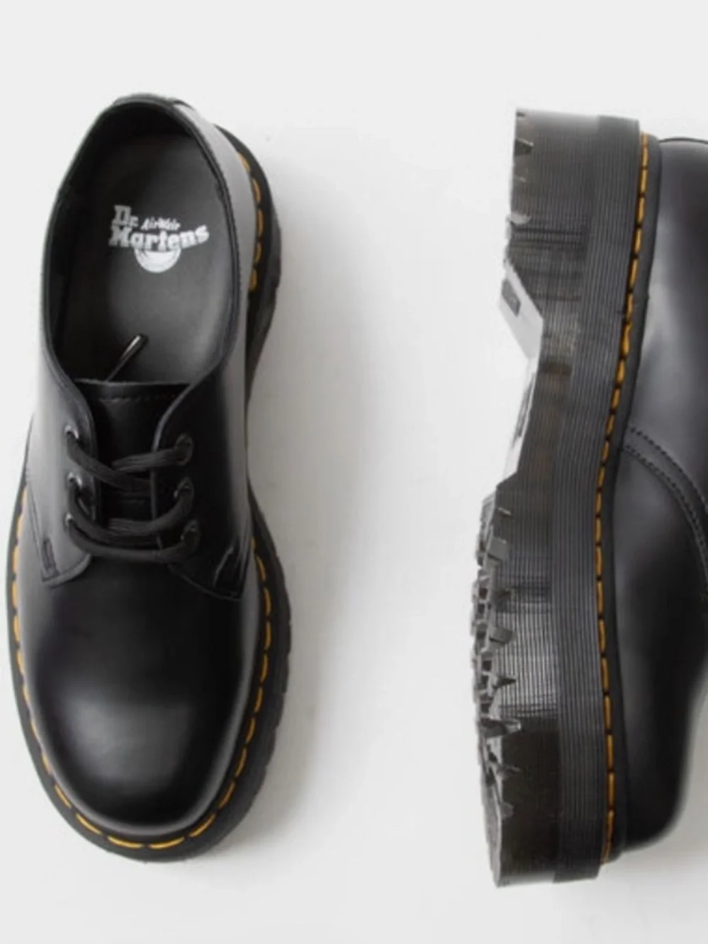 Dr. Martens 1461 Quad Platform Black Smooth Leather Shoes Mens Size 8